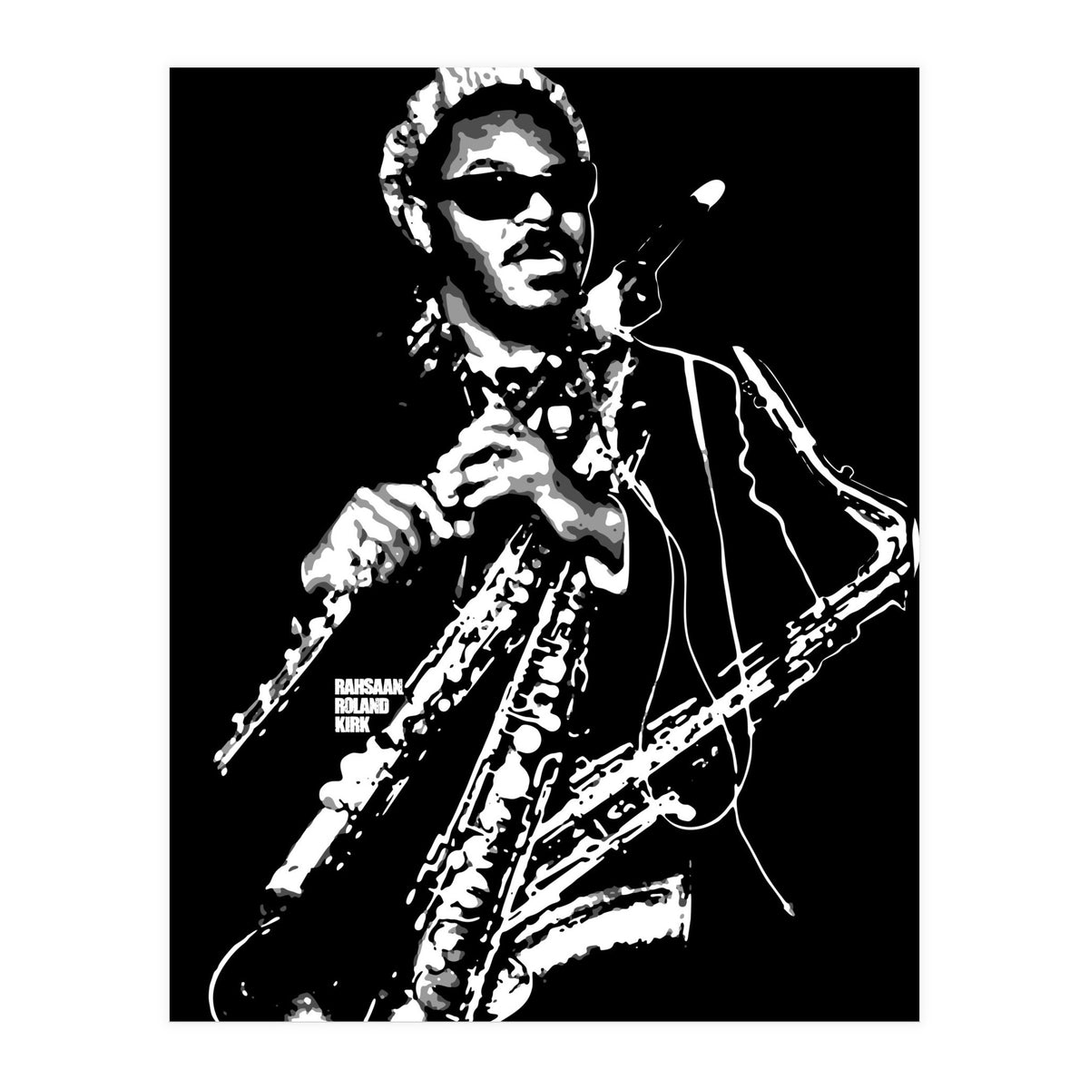 Rahsaan Roland Kirk American Jazz Multi-Instrumentalist in Grayscale (Print Only)