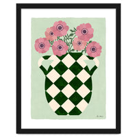 Checkered vase with anemones
