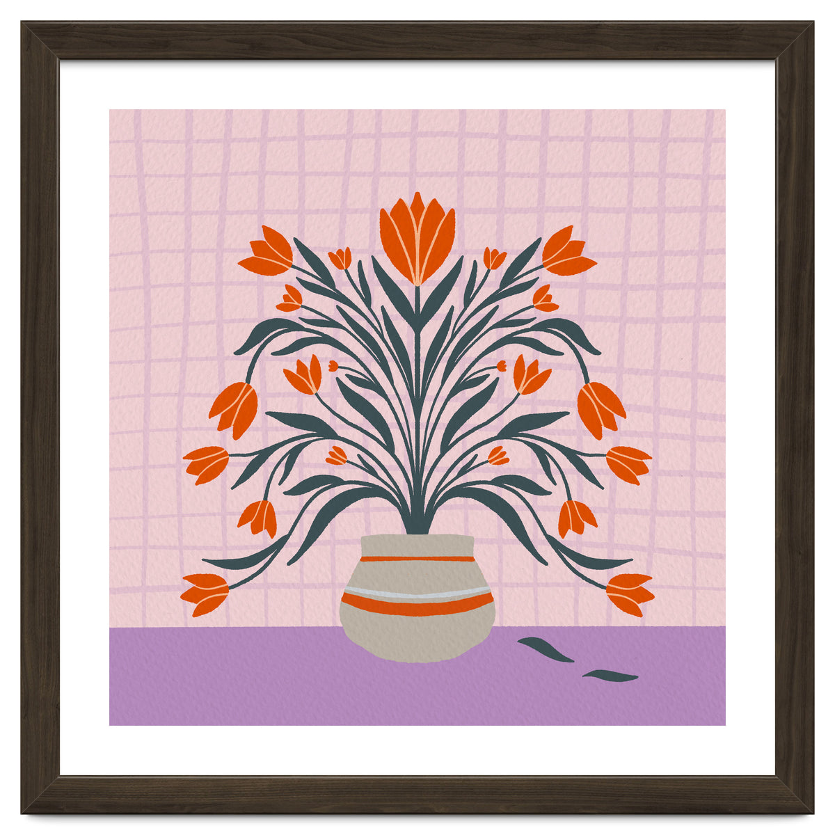 Tulips in a vase - orange and violet