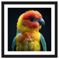 Vibrant Sun Conure Parrot Close Up Portrait