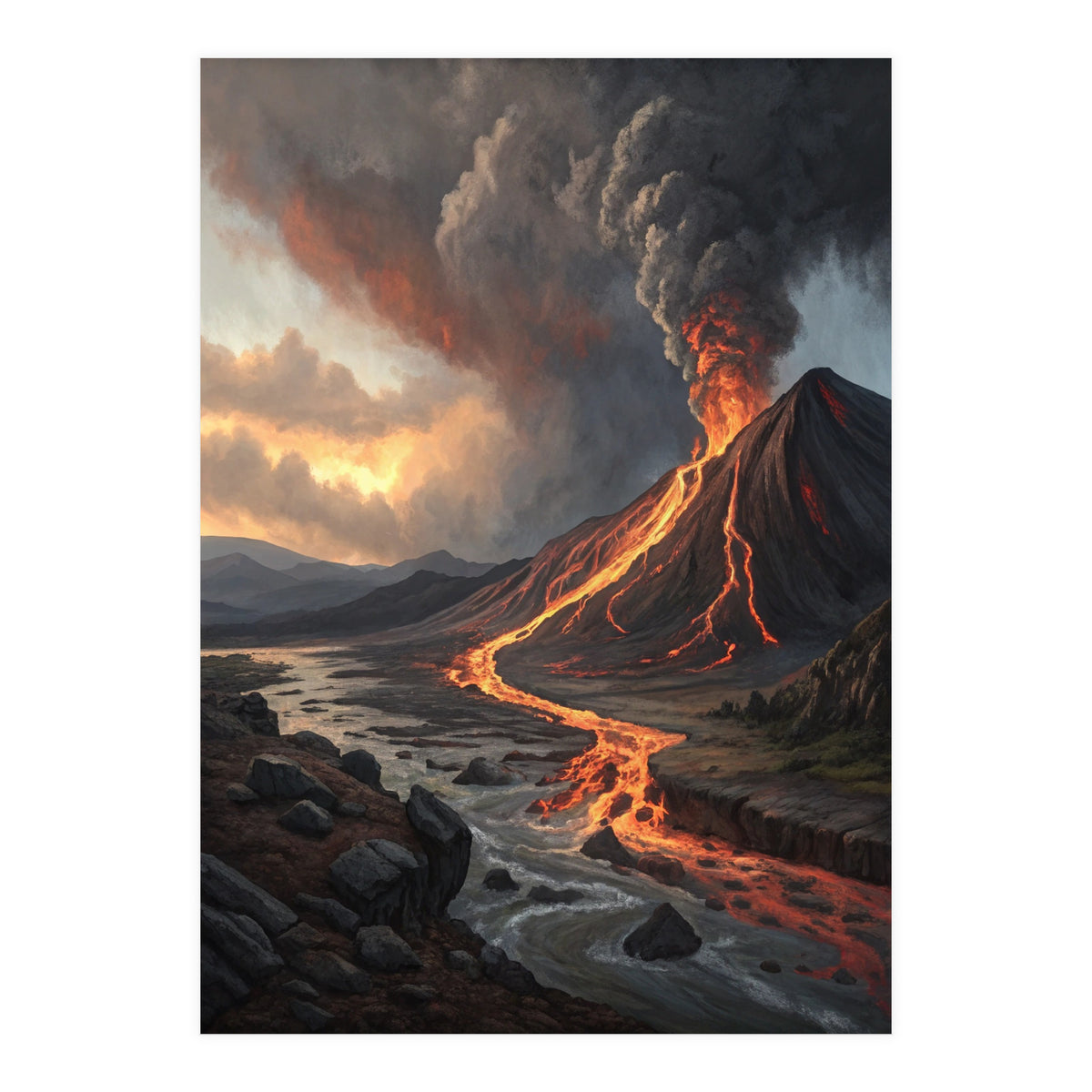 Dramatic Volcanic Eruption Landscape Art (Print Only)