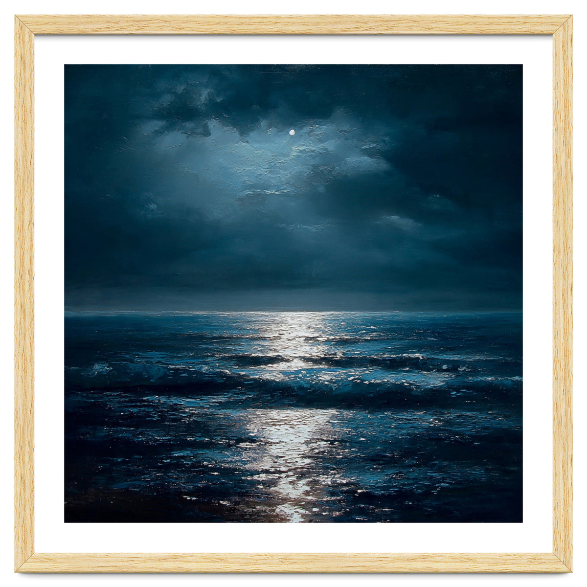Ethereal Moonlight Over Midnight Ocean Waves