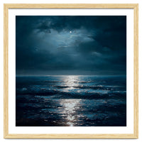 Ethereal Moonlight Over Midnight Ocean Waves