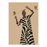 Woman With Birds And Zebra Pattern Dress (Print Only) thumbnail