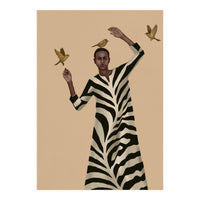 Woman With Birds And Zebra Pattern Dress (Print Only)