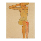 Seated female nude with raised right arm,1910 Gouache,. (Print Only) thumbnail