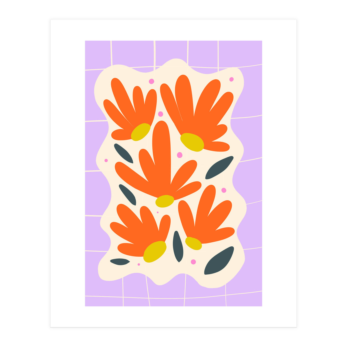 Modern Grid Floral Violet (Print Only)