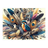 Kingfisher And Songbirds In Peacock Feathers (Print Only)