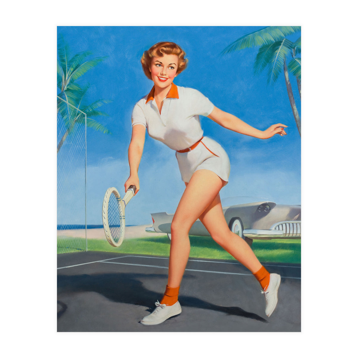 Pinup Girl On The Tennis Course (Print Only)