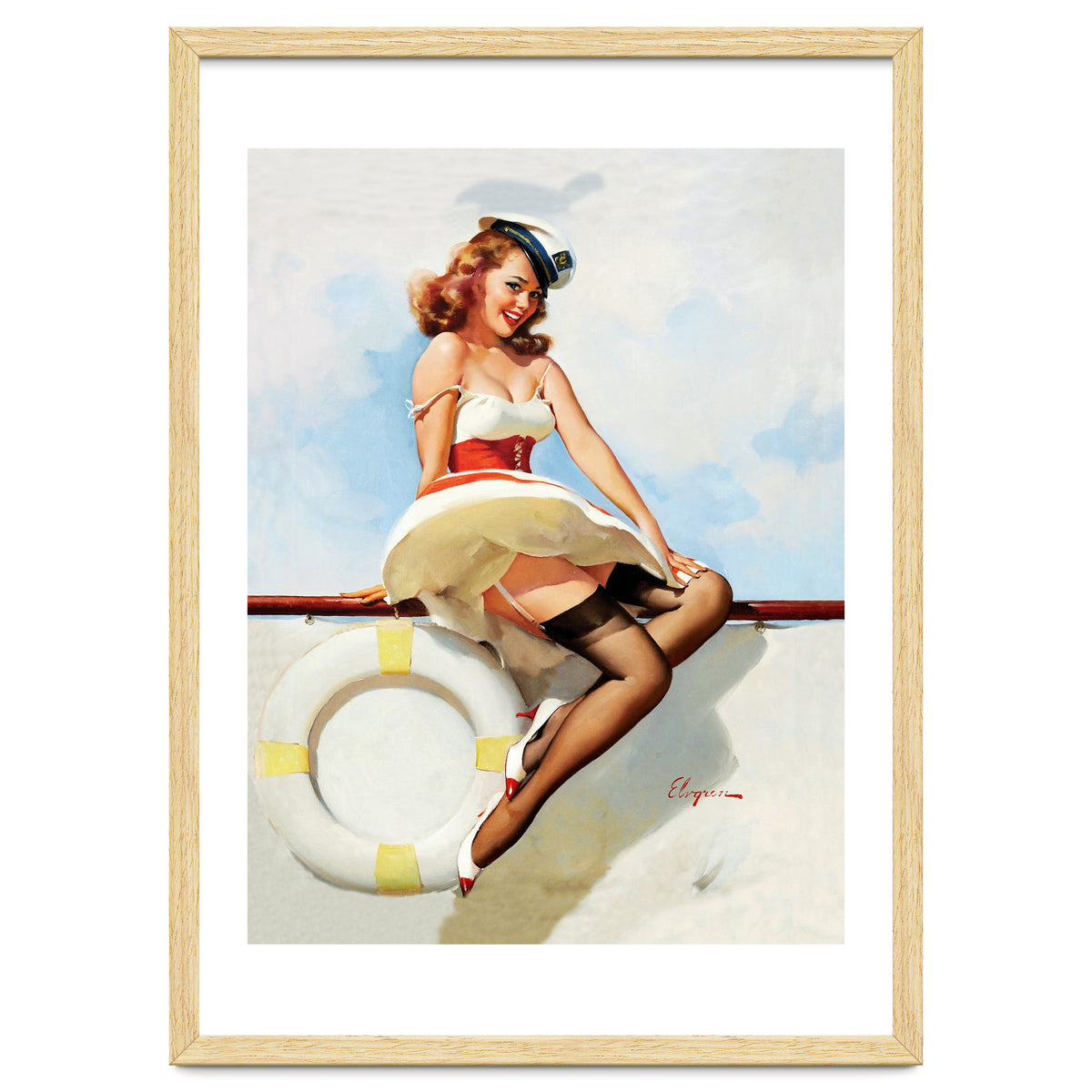 Sailing Pinup Girl With Captain Hat