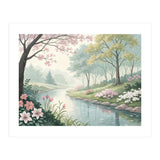 Springtime Blossoms: A Serene Garden Stream (Print Only) thumbnail
