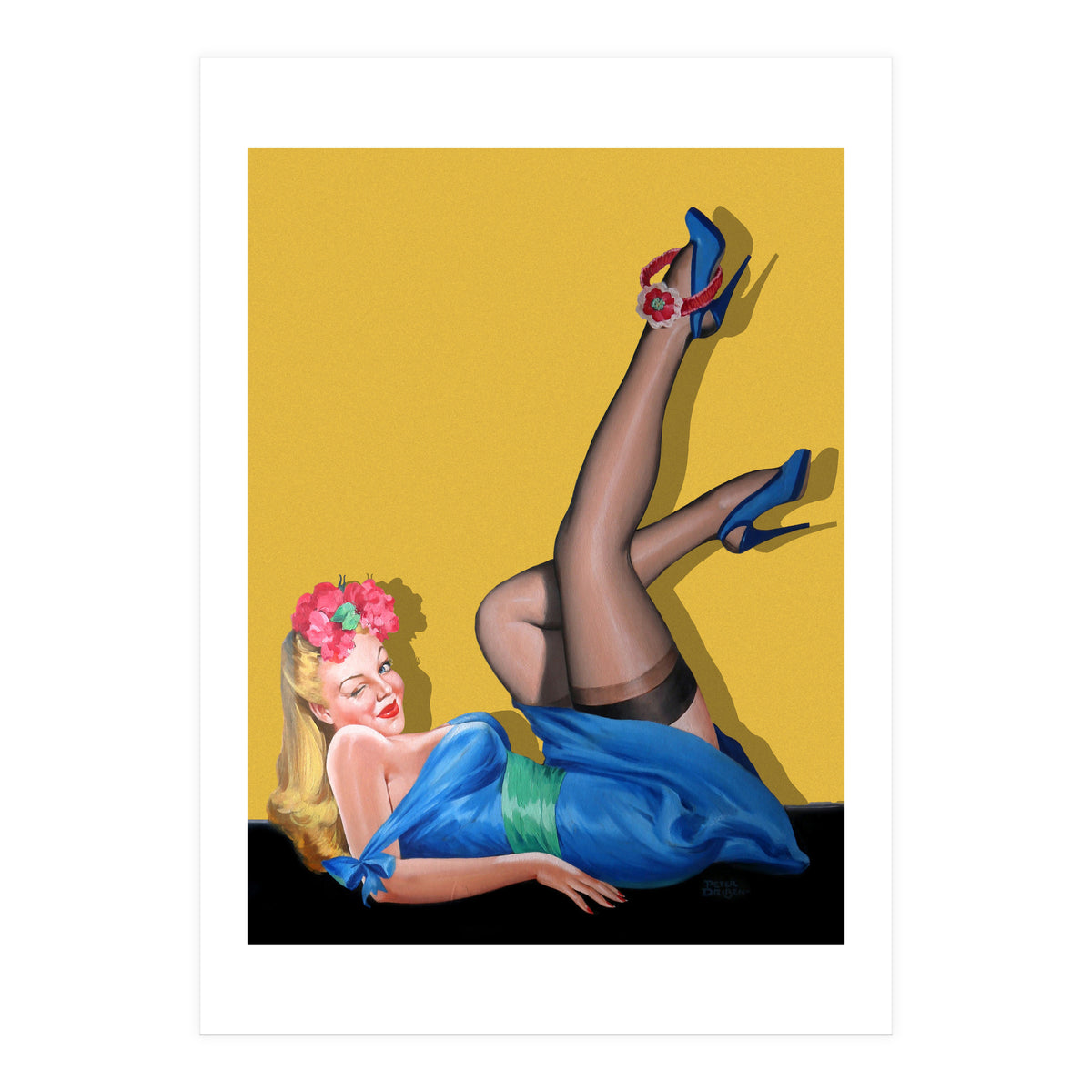 Sexy Pinup Winking Girl In Showing Her New High Heels (Print Only)