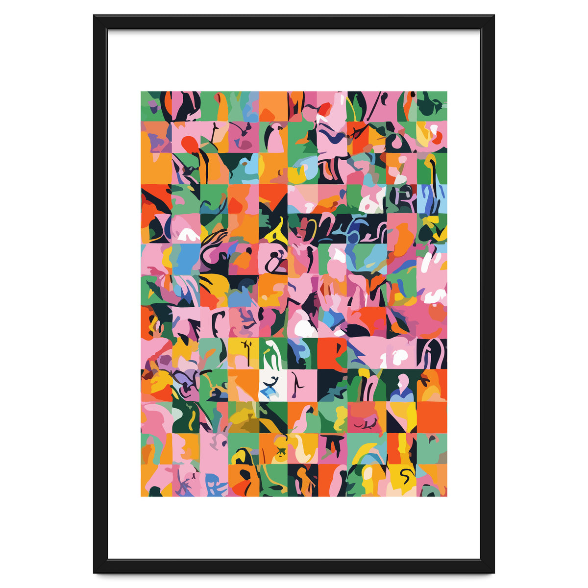 Life On A Checkboard, Abstract Maximalism Eclectic Painting, Bohemian Pop Of Color Illustration