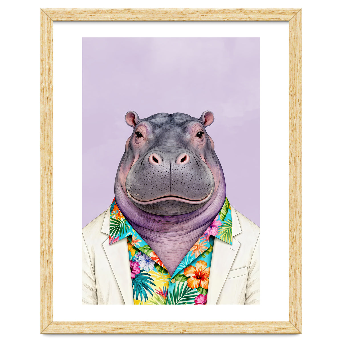 Hippopotamus in Gangster Havana Shirt