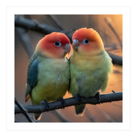 Two Lovebirds Perched On A Branch At Sunset (Print Only)