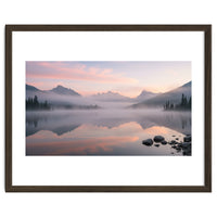 Misty Morning Reflection: Serene Alpine Lake
