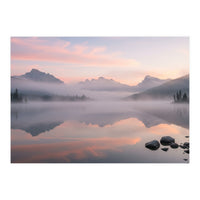 Misty Morning Reflection: Serene Alpine Lake (Print Only)