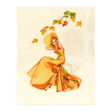 Woman Posing In Yellow Dress And Autumn Leafs (Print Only) thumbnail