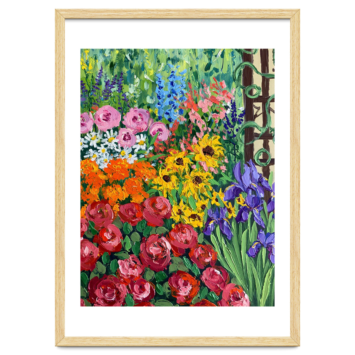 Vibrant Summer Cottage Garden Oil Painting