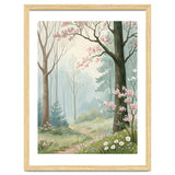 Enchanted Spring Woodland Path with Blooming Cherry Blossoms and Misty Pastel Forest Atmosphere thumbnail