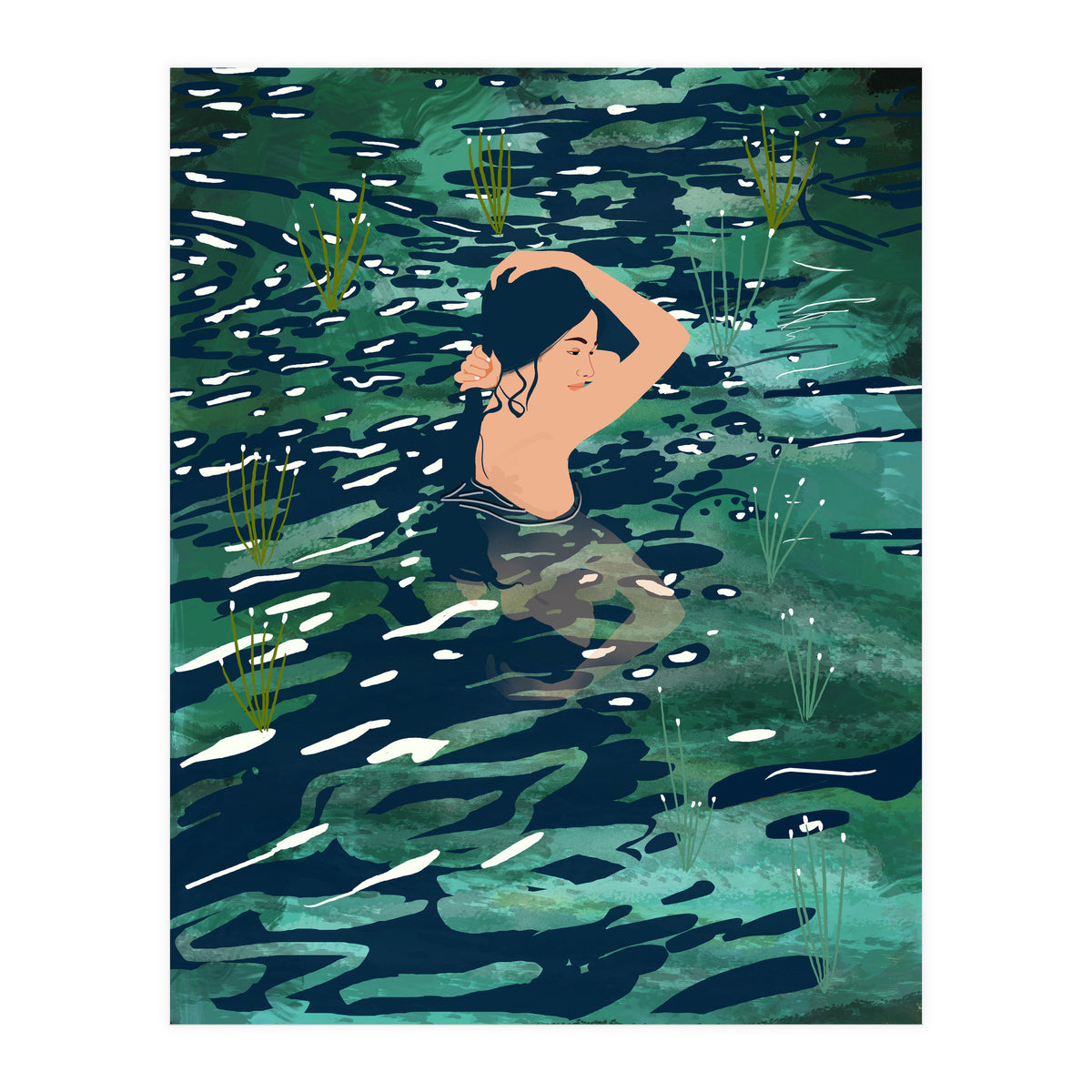 The Birth Of A Lake, Wild Nature Landscape Painting, Bohemian Woman Free Spirit (Print Only)