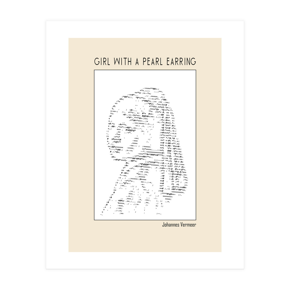 Girl With A Pearl Earring Johannes Vermeer Ascii Art (Print Only)