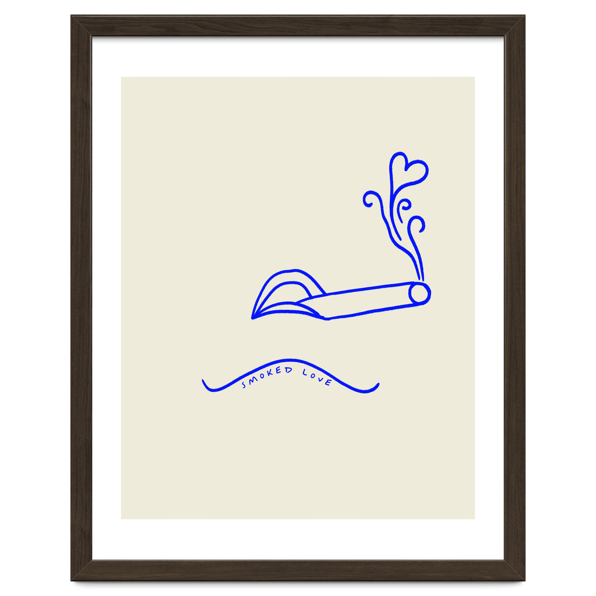 Smoked Love, Line Art Drawing Sketch, Minimalism Doodle Woman Cigarette Cigar Smoke, Eclectic Bohemian Framed