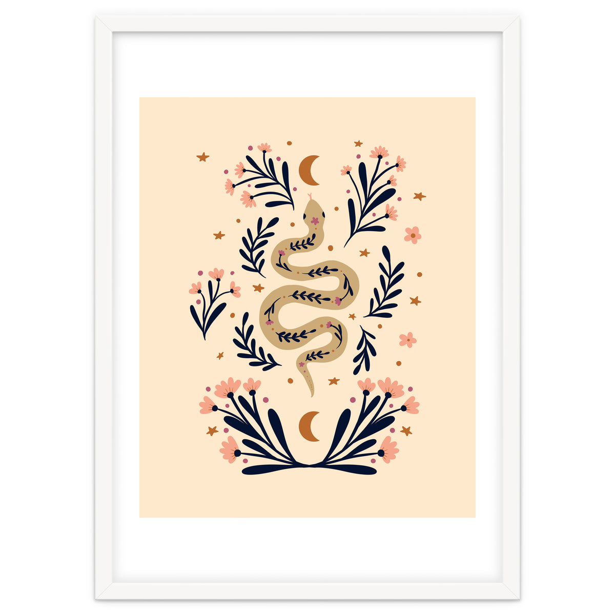 Snake And Flowers Beige And Indigo
