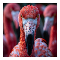 Close Up Of A Flamingo Bird Face, Pink Feathers (Print Only)
