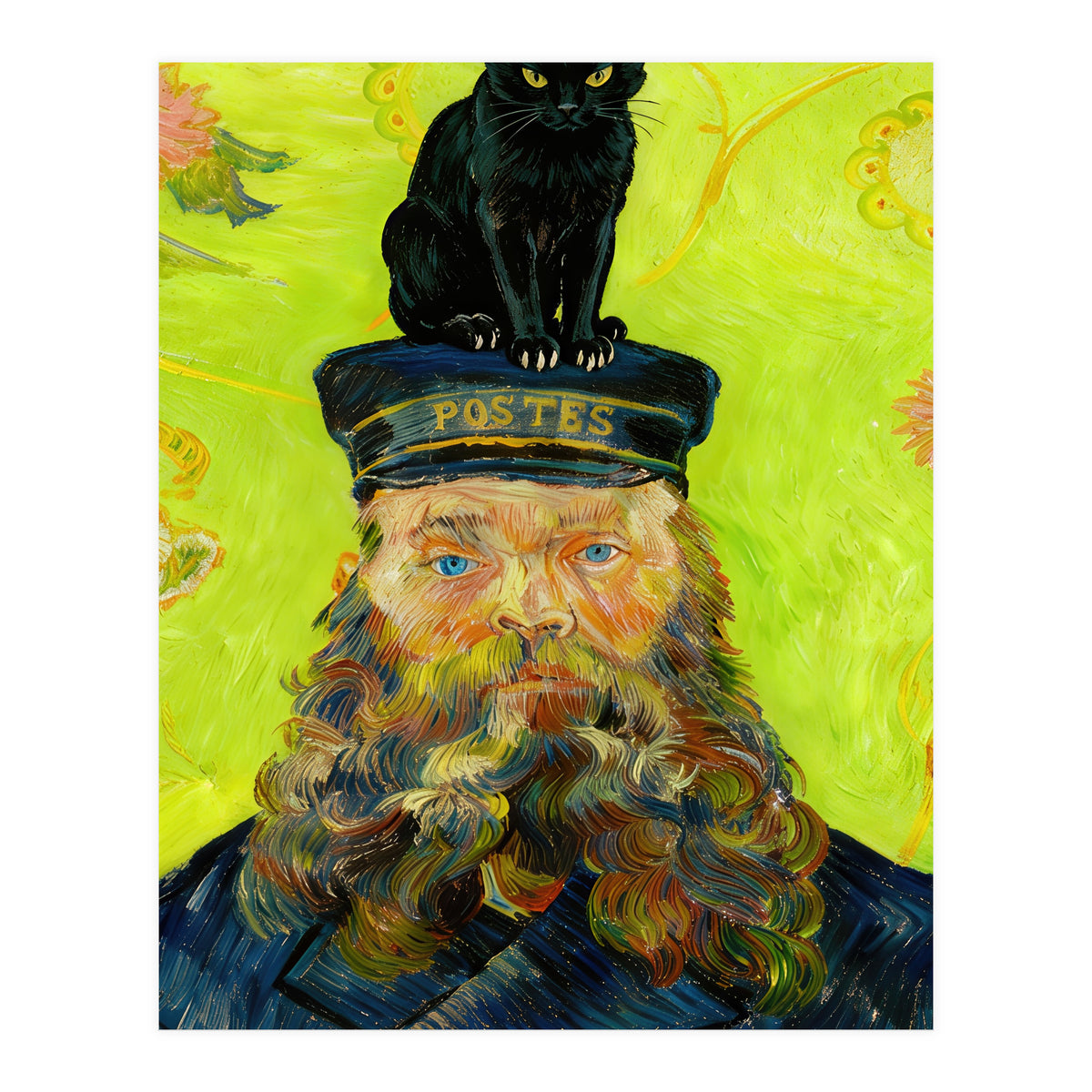 Black Cat on the Postman’s Hat, Van Gogh Inspired Painting (Print Only)