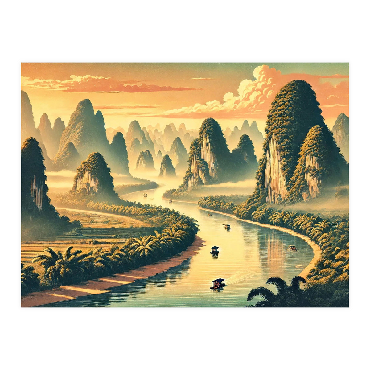 Vintage China, Guilin Karst Mountains Poster (Print Only)