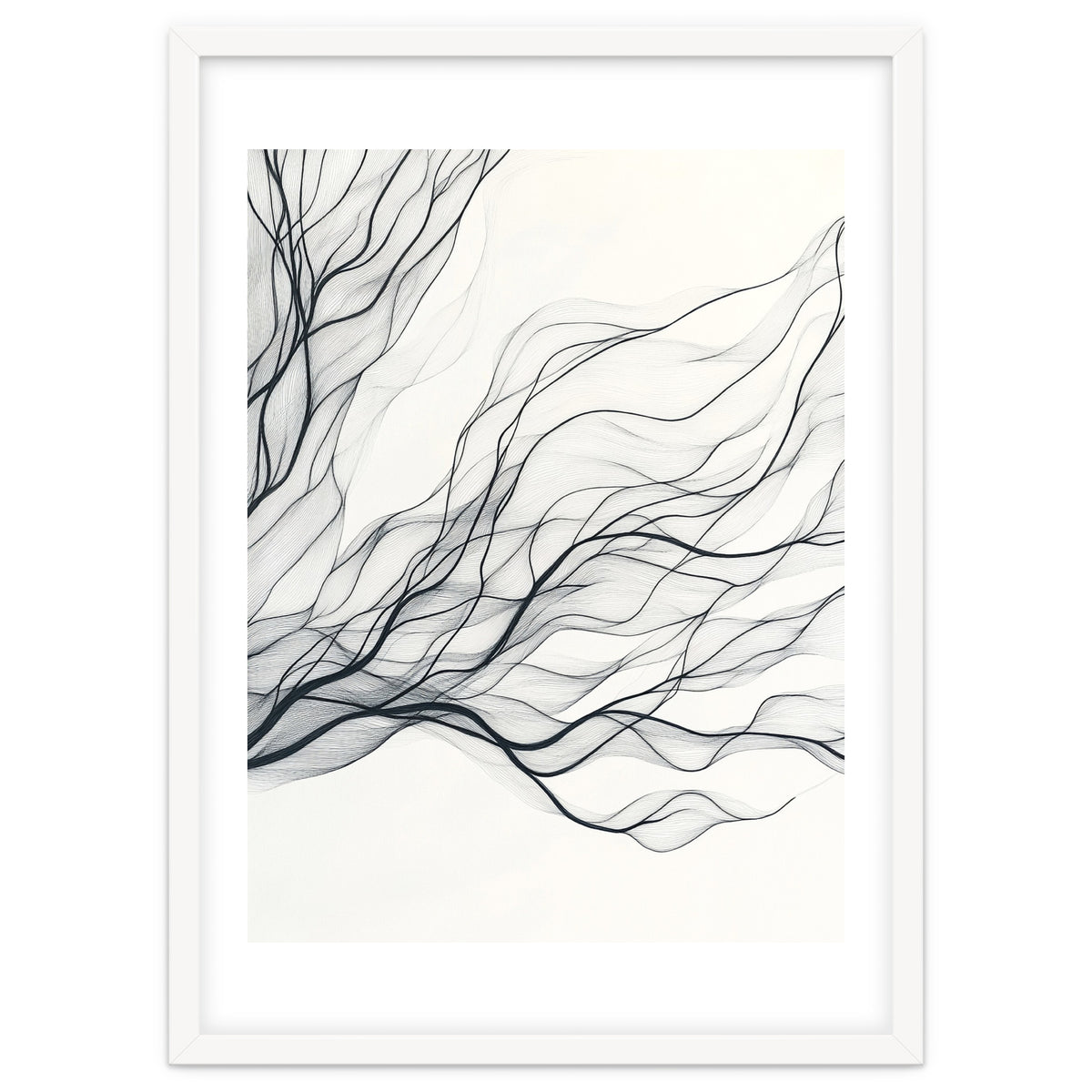 Abstract Black Branching Lines Flowing