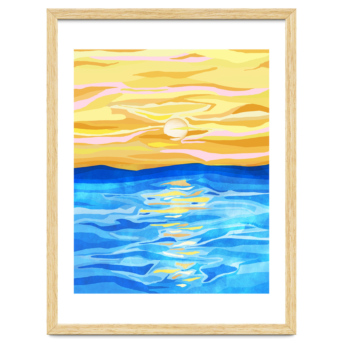 Sunsets & Romance, Ocean Watercolor Painting, Mosaic Eclectic Nature Landscape, Modern Boho Travel