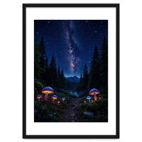 Enchanted Midnight Forest: Glowing Mushrooms and Milky Way
