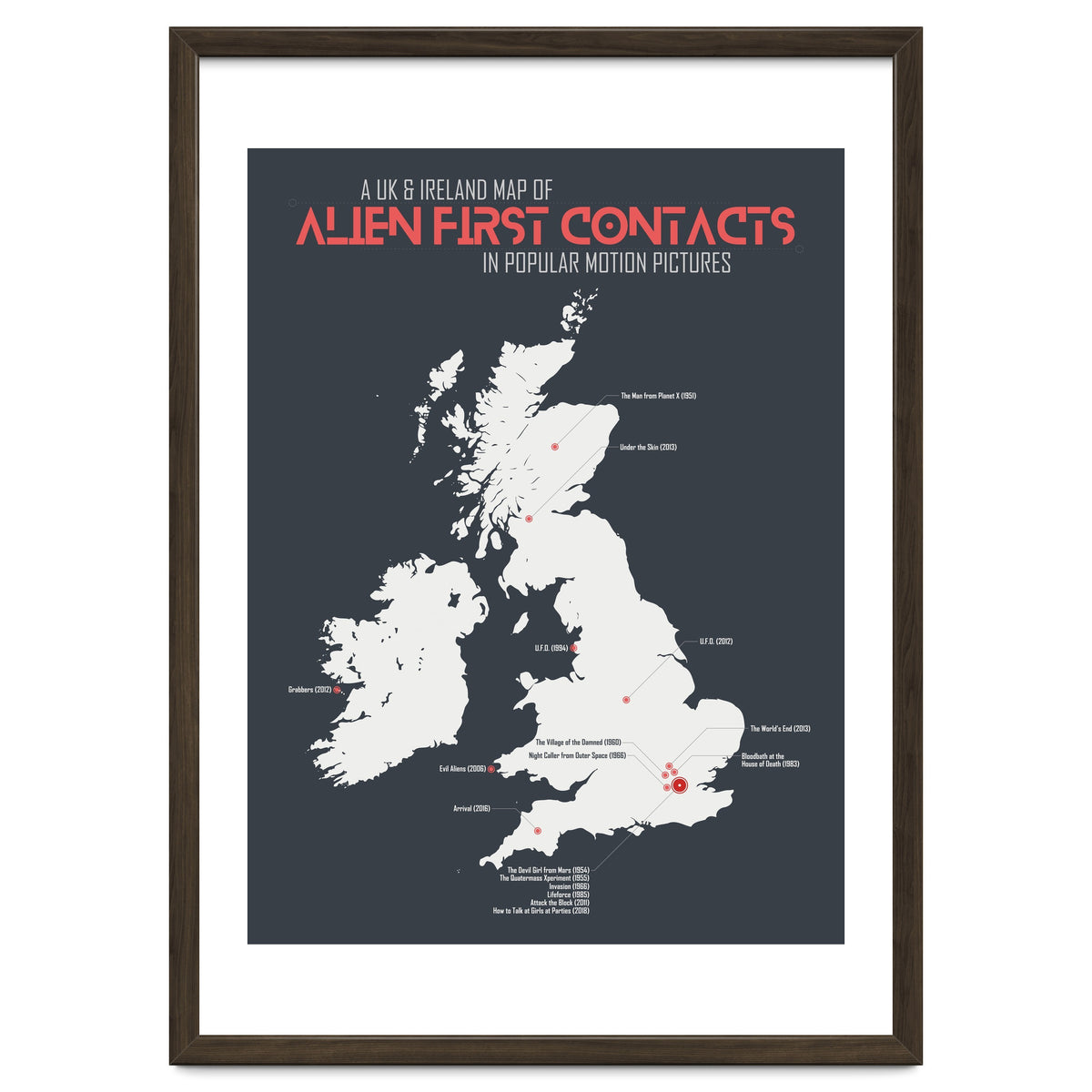 UK & Ireland Map of Alien First Contacts in Movies