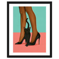 Woman In Heels With Black Cat