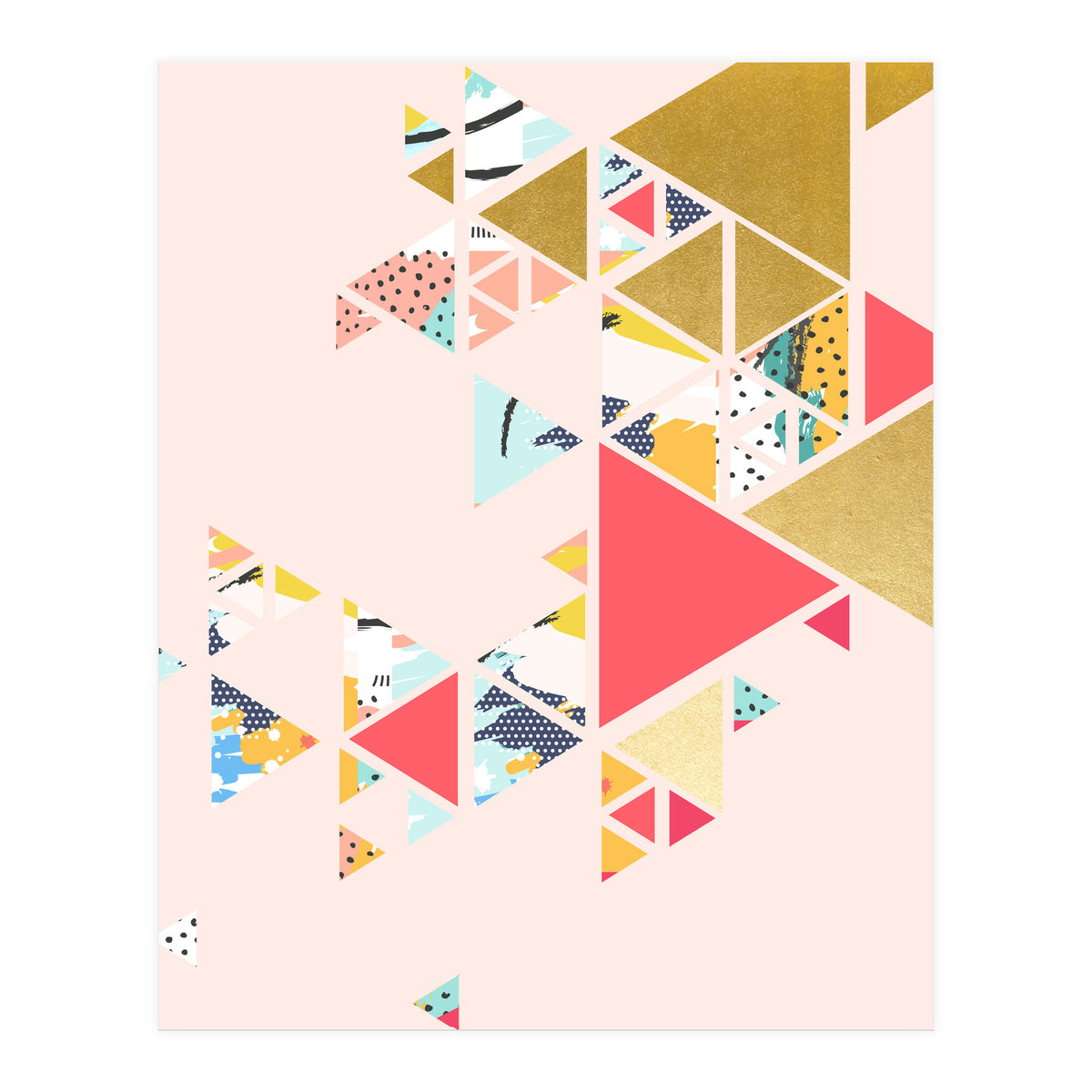 Gold Abstraction, Abstract Eclectic Colorful Geometrical, Blush Pastel Metallic Chic Graphic Design (Print Only)