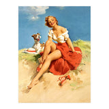Sexy Pinup Girl On The Beach With Her Dog (Print Only) thumbnail