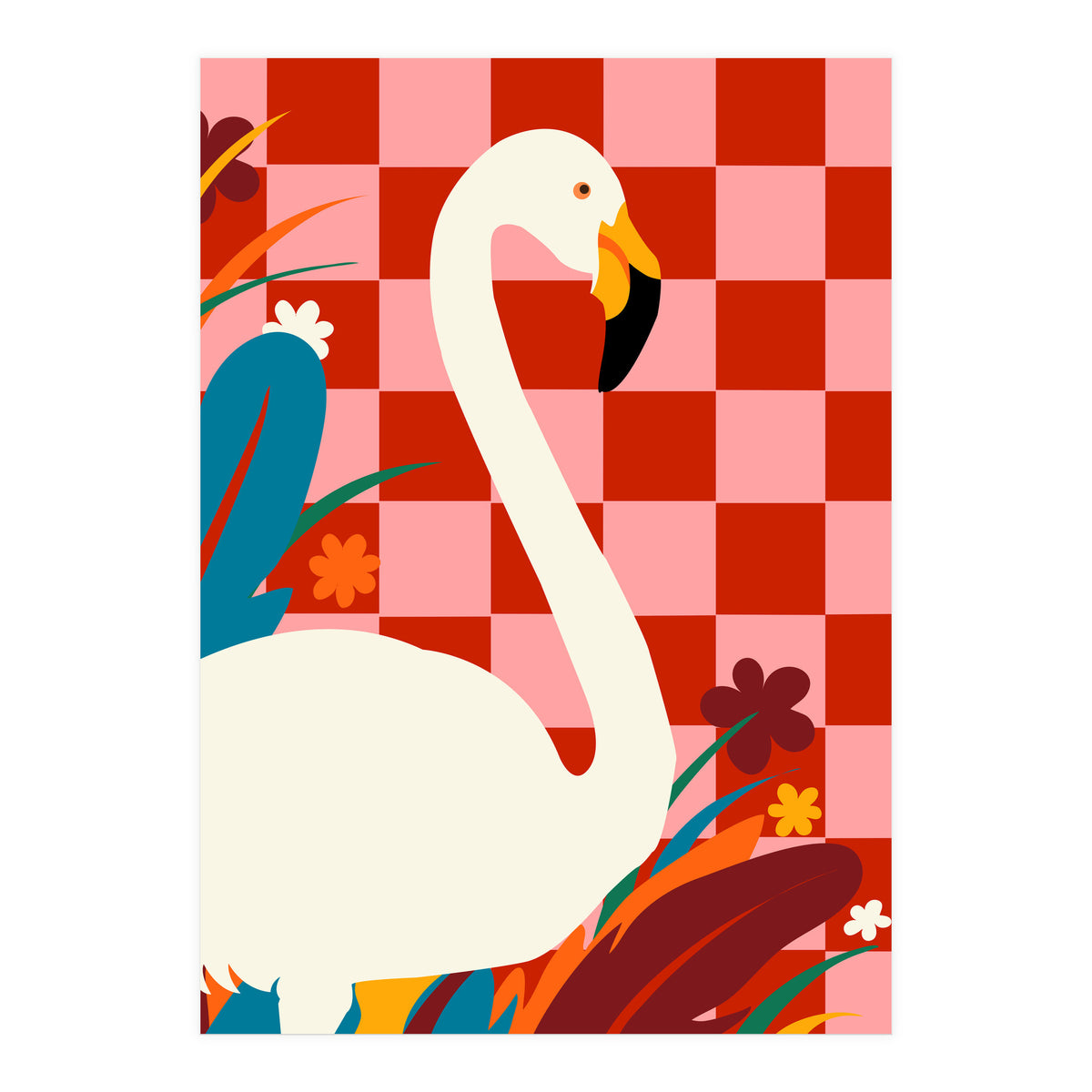Checkers & The Great Egret, Wildlife Animals Maximalist Eclectic, Bold Heron Botanical Nature Jungle Bohemian (Print Only)