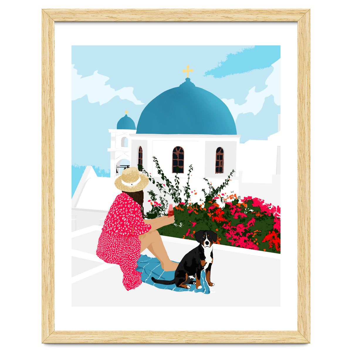 Greek Staycation, Pets Santorini Tropical Summer Travel, Dog White Buildings Architecture Fashion Bohemian