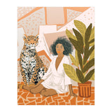 House Guest | Modern Bohemian Black Woman | Urban Jungle Decor | Wild Cat Leopard Pet | Plant Lady (Print Only) thumbnail
