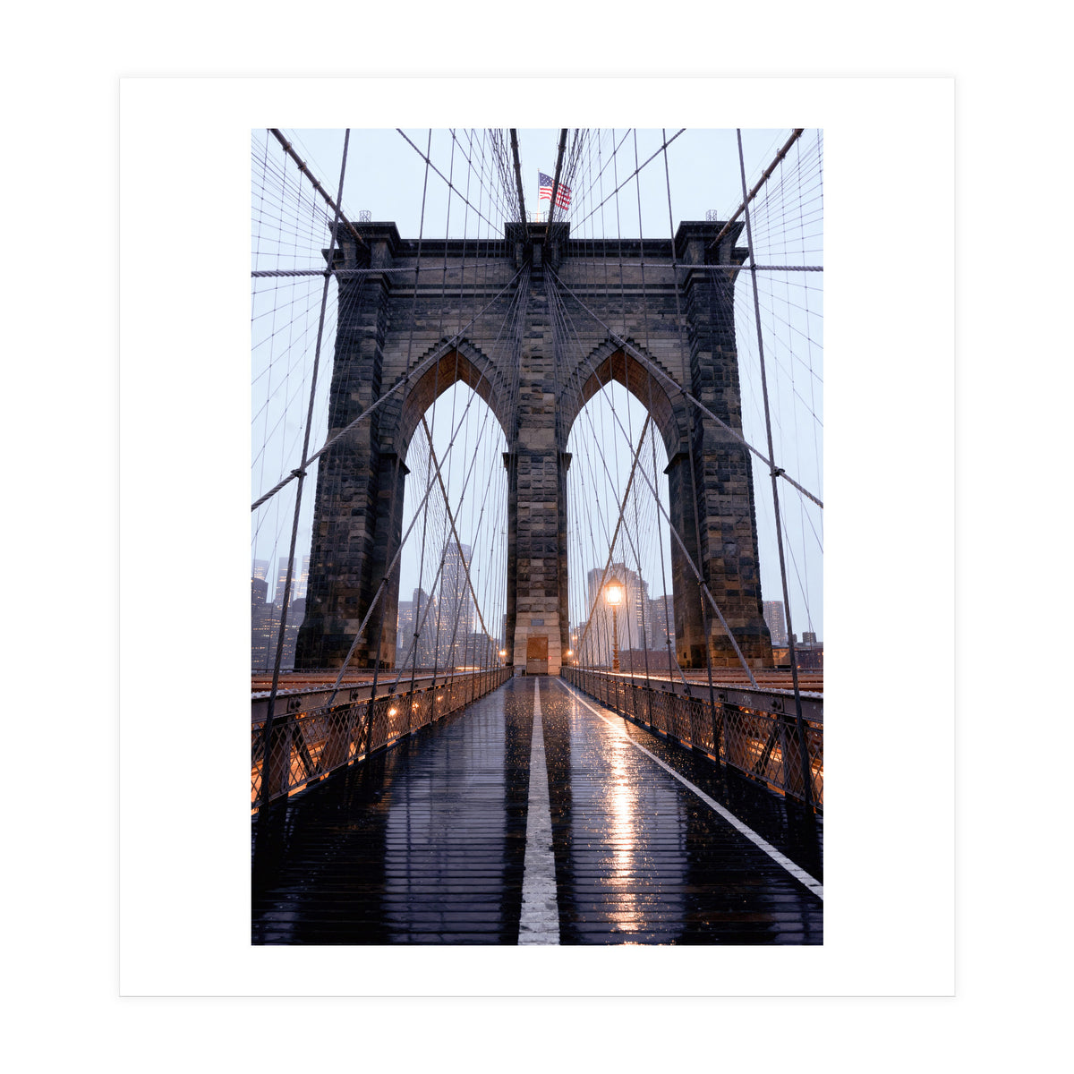 Brooklyn Bridge, USA, Moody NYC Architecture, Rainy Urban Photography (Print Only)