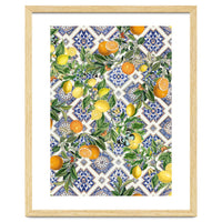 Blue Mediterranean tiles, lemons and oranges fruit