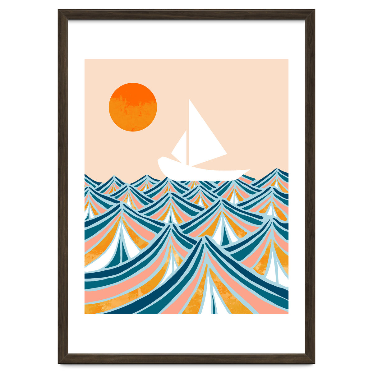 Set Sail, Ocean Boat Sailing Travel, Sea Cruise Summer Waves, Graphic Design Bohemian Modern Eclectic