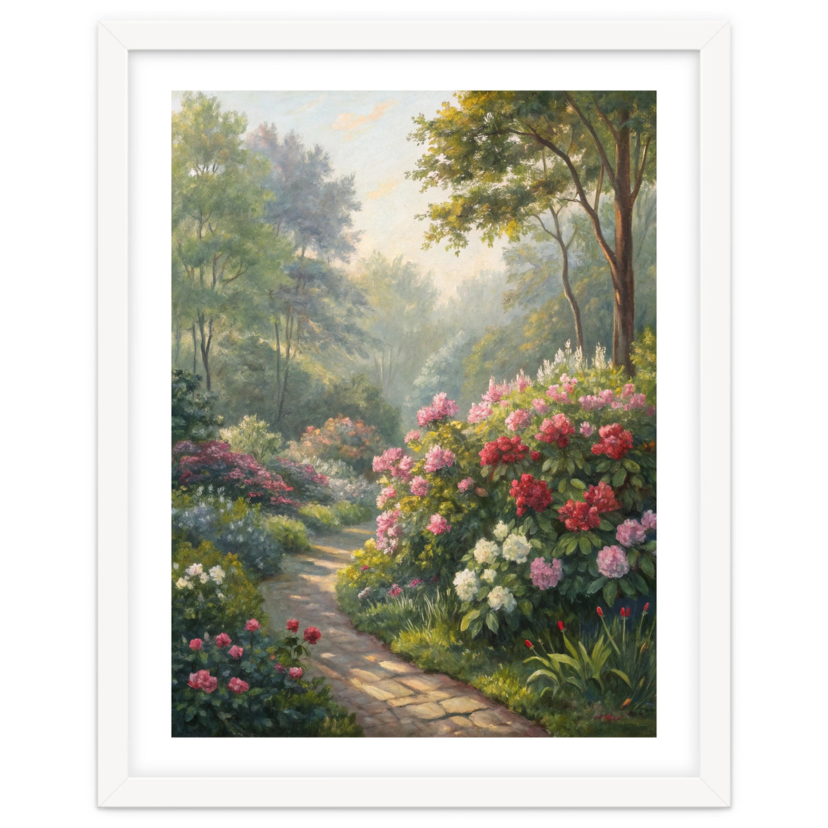 Sunlit Spring Garden Path Oil Painting