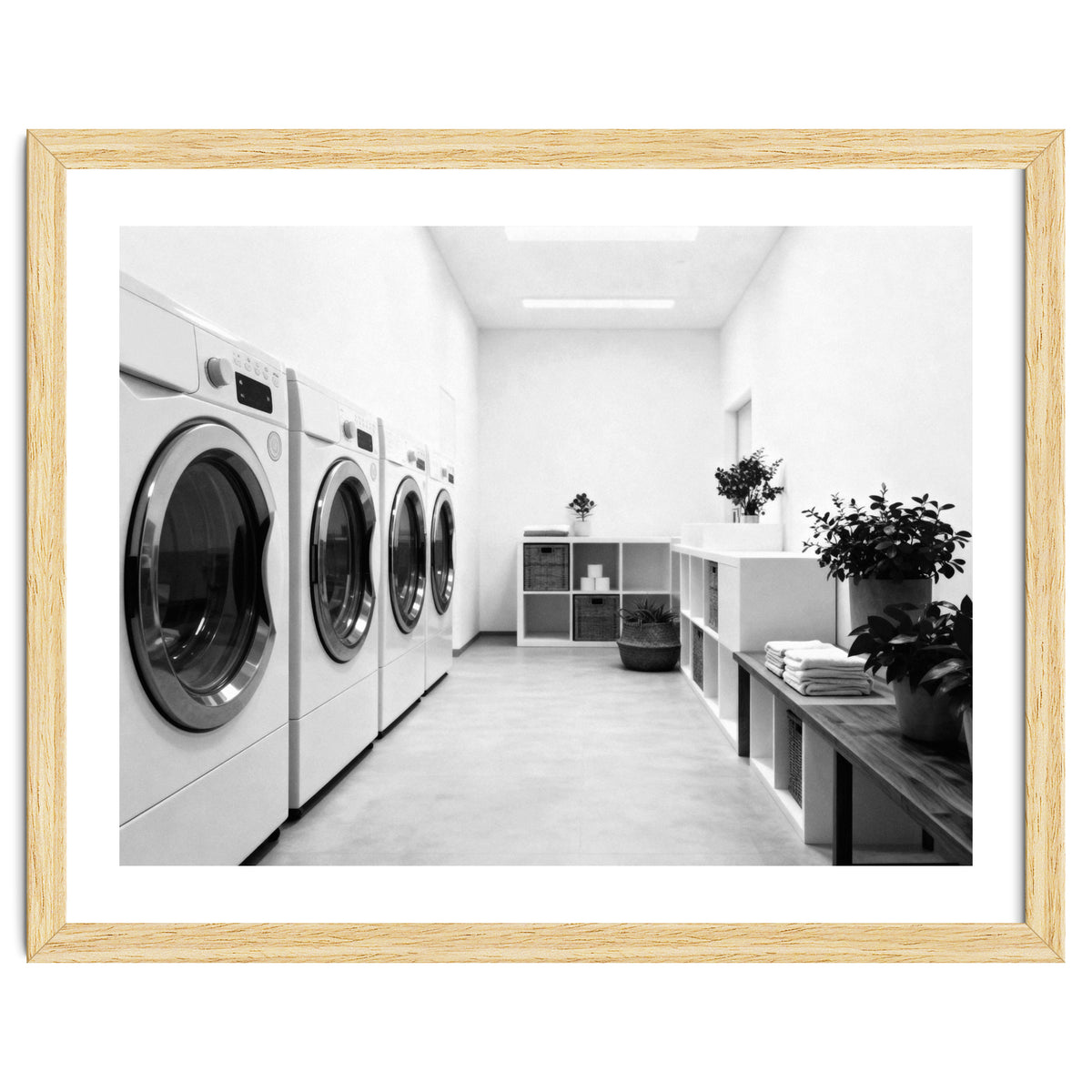 Minimalist Black and White Laundry Room Art, Washing Machine Photography