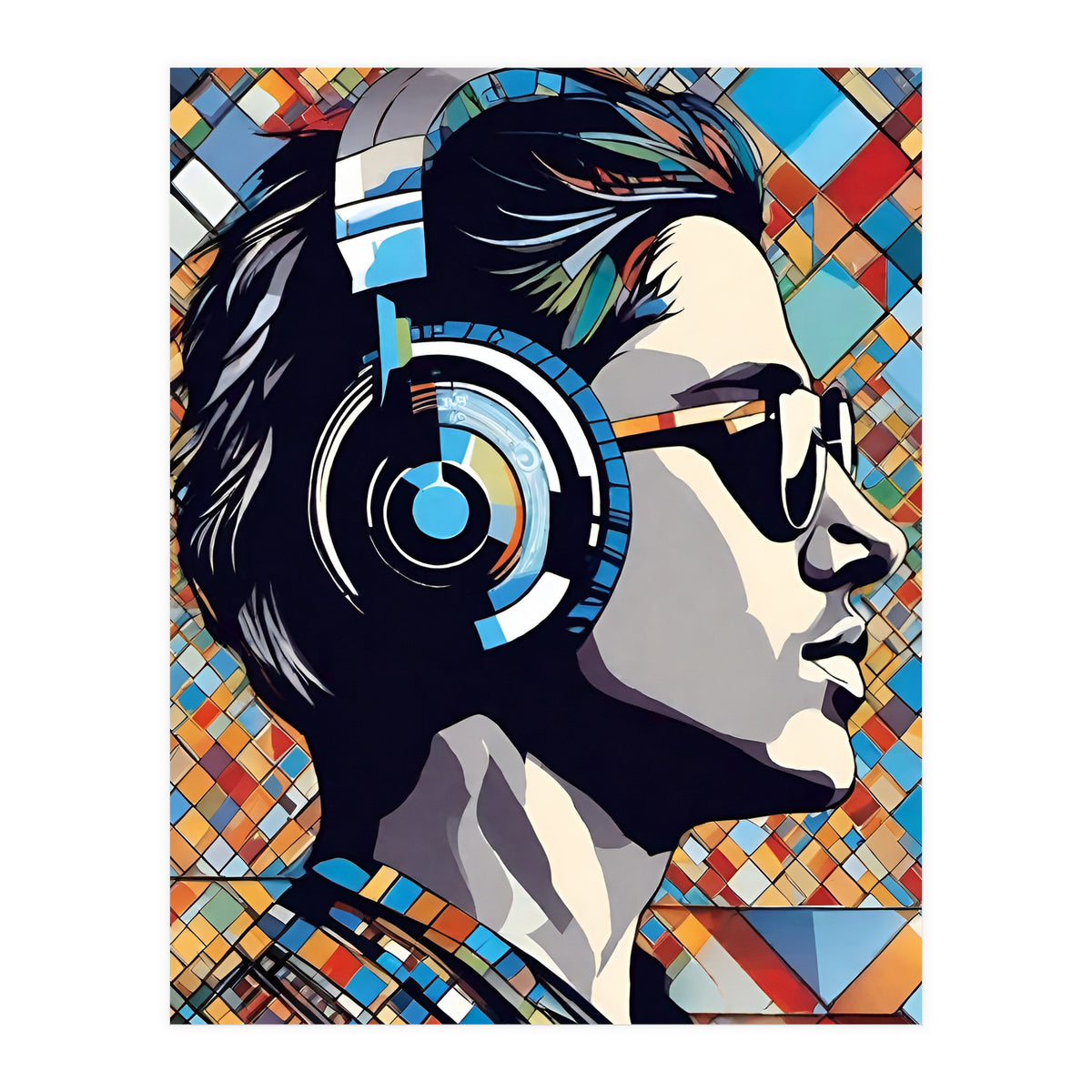 Guy In Headphones, Mosaic (Print Only)