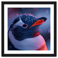 Close Up Penguin With Snowflakes On Head