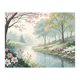 Springtime Blossoms: A Serene Garden Stream (Print Only) thumbnail