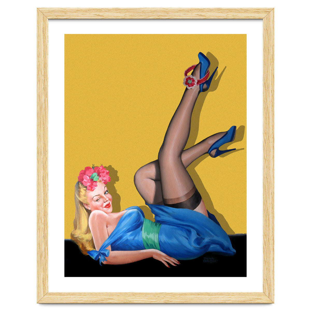 Sexy Pinup Winking Girl In Showing Her New High Heels